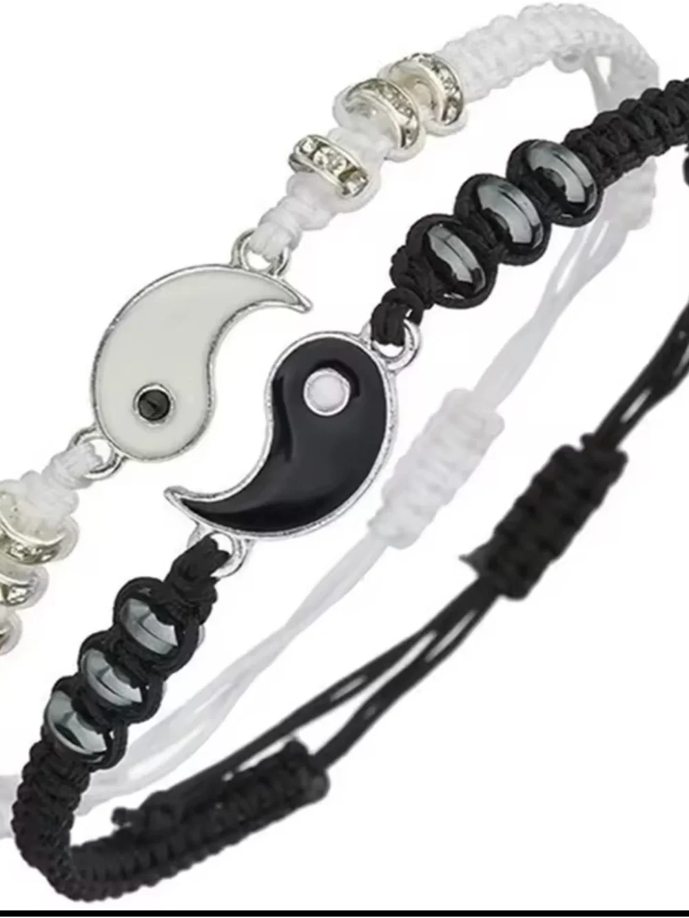 Yin Yang Black and White Adjustable Friendship Bracelet Set